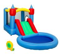 Château Gonflable Enfant 4 En 1 - Toboggan, Trampoline, Panier Basket-Ball, Piscine - Nombreux Accesoires
