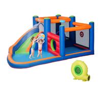 Château Gonflable Enfant - Toboggan, Trampoline, Piscine - Gonfleur, Sac De Transport Inclus - Dim. 3,8l X 3,4l X 1,7h M - Polyester Multicolore