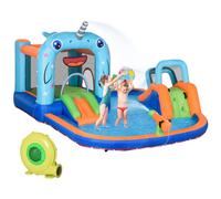 Château Gonflable Enfant - Trampoline, Toboggans, Piscine, Mur D'escalade, Panier, Pistolets Eau, Gonfleur, Sac Transport - Polyester Multicolore