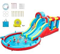Chateau Gonflable Extérieur avec Piscine, 8 in 1 Château Gonflable XXL-Double Toboggan & Souffleur,Structure Gonflable Exterieur Enfant 710 * 315 * 220cm, Air De Jeux Gonflable Piscine Fur 3-8 Ans