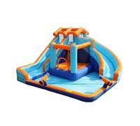 Chateau Gonflable Exterieur en Toile Oxford Épaissie avec Double Piste Souffleur Rangement Facile Idéal pour Maison Centres Commerciaux Extérieur École Maternelle