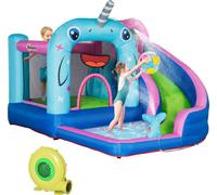 Château gonflable Outsunny avec soufflerie, centre de jeux aquatiques avec filet de sécurité, toboggan aquatique, château de jeux parc aquatique pour enfants 3 à 8 ans, 330 x 280 x 200cm
