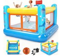 Château Gonflable pour Enfants 3-6 Ans, PVC Intérieur Extérieur avec Panier de Basket, Jeu de Marelle, Pompe à Air et Ballon Inclus