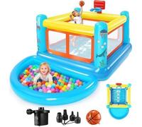 Château Gonflable pour Enfants 3-6 Ans - PVC - Piscine à Balles Amovible, Panier de Basket, 135W Pompe Incluse, Intérieur/Extérieur
