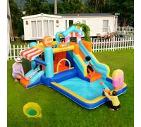 Château Gonflable Pour Enfants Avec Soufflerie 450W,Parc Aquatique Extérieur Avec Double Toboggan,Zone De Saut,Pistolet à Eau,Château Gonflable Aquatique,Charge Maximale De 135Kg,Pour 3 à 8 Ans