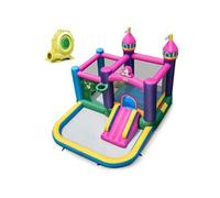 COSTWAY Structure Gonflable avec Gonfleur 680W Piscine à Eclaboussures Maison Latérale Toboggan Aquatique Intérieur-Extérieur