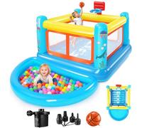 Château Gonflable pour Enfants de 3 à 6 Ans - Petite Maison de Jeu Gonflable en PVC avec Coussin rebondissant, Piscine à balles Amovible, Panier de Basket et Jeu rebondissant, Pompe à air Incluse