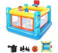 Château Gonflable pour Enfants de 3 à 6 Ans - Trampoline Interieur Gonflable en PVC avec Panier de Basket et Jeu Rebondissant - Pompe à Air Incluse