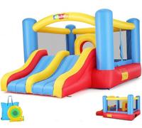 Château Gonflable pour Enfants de 3 à 6 et 8 à 12 Ans - 384 x 274 cm - avec Ventilateur - Double Toboggan - Parcours d'obstacles - pour l'intérieur et l'extérieur - Maison de Jeu pour fête - Cadeau