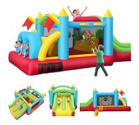 Château gonflable pour enfants de 8 à 12 ans - 470 x 270 cm - Parcours d'obstacles gonflable avec zone de saut, double toboggans, tunnels, murs d'escalade, paniers de basket-ball, cibles, château