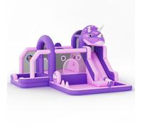 Château Gonflable Structure Dinosaure en Tissu Oxford, Jeux Gonflable Enfant Exterieur, avec Souffleur, Trampoline, Toboggan, Mur d'escalade, Aire De Jeux, pour 3-10 Ans, Capacité 113 kg, Violet