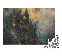 Château Gothique Nuit 1000 pièces Puzzle Cadeau de Vacances pour Adultes Peinture de Paysage de forêt Sombre Mystique Premium Robuste Haute qualité Stimulant soulagement du Stress 38x26cm/1000pcs