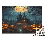 Château hanté Puzzles 1000 Pieces Cadeau Unique Jack-o'-Lantern Jeu Éducatif Défi Jouet À De Qualité Supérieure Peinture Art pour Adultes Et Enfants À Partir De 14 Ans 1000pcs (75x50cm)