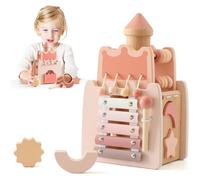 Château Rose Montessori - Jouet Bois Éducatif, Cube d'Activité Sensorielle, Boucle Motrice - Cadeau Bébé Fille 3+ pink CUBE EVEIL
