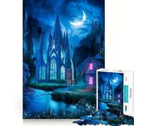 Château Serein sous Le Croissant de Lune Puzzle de 1000 pièces pour Adolescents Jeu de logique Puissant Évasion apaisante Bords Nets Cadeau d'anniversaire (38x52cm)