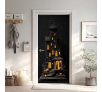 Château Sorcière Sticker Mural, Maison Hantée Citrouille Autocollants De Porte Muraux Décoration Poster Murale, Halloween Stickers de Porte Imperméable Vinyle 80x200 cm fE2k76