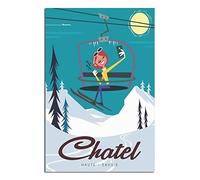 Châtel Ski Haute-Savoie Poster vintage sur toile Décoration murale 50 x 75 cm