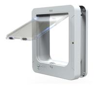 Chatière à Puce Activée, Porte Intelligente pour Chat avec 2 Colliers Capteurs Et 1 Télécommande, Taille D'ouverture : 19,6 * 21,1 Cm, pour Chat Et Chiot White