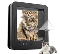 Chatière à Puce électronique, Porte pour Chat Automatique Intelligente avec Colliers Capteurs Et Télécommande, Verrouillage 4 Points, Résistante Aux Intempéries Black