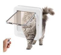 Chatière avec détection de puces, chatière intelligente avec 2 colliers avec clés RFID, télécommande, 4 modes de commutation, chatière pour chat jusqu'à 11 kg, blanche