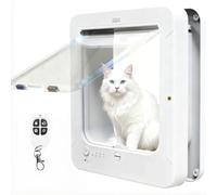 Chatière électronique avec 2 clés de Collier et télécommande, Trappe Intelligente pour Animal Domestique, Verrouillage 4 Voies, déverrouillage Automatique, Taille d'ouverture : 8 x 2, White