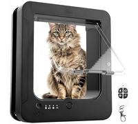 Chatière électronique avec 2 clés de Collier et télécommande, Trappe Intelligente pour Animal Domestique, Verrouillage 4 Voies, déverrouillage Automatique, Taille d'ouverture : 8 x 2, Black