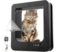 Chatière Électronique Intelligente À Puce Électronique avec 2 Clés pour Collier Et Télécommande, Verrouillage 4 Positions, Déverrouillage Automatique, Dimensions D'ouverture : 8 X 2 Cm Black