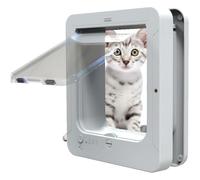 Chatière Intelligente Microchip Medium avec 2 Colliers Capteurs Et 1 Télécommande, Porte pour Animaux Facile à Installer pour Chats & Chiens, Chatière Silencieuse pour Porte Murale/Bois avec Tu White