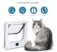 Chatière manuelle - BIGILANTUH - 27x23.5 cm - Pour chats et petits chiens - Blanc - Quatre options de fermeture