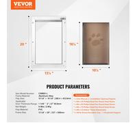 Chatière pour Animaux de Compagnie-VEVOR-Porte pour Chien et Chat Cadre en Alu 337x509 mm-Facile à Installer, Blanc L