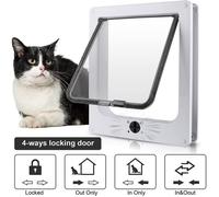 Chatière pour Chat à 4 Voies porte à rabat pour animaux de compagnie avec Tunnel porte pour chat verrouillable 17.5x19x5.5cm Blanc