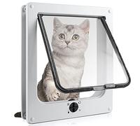 Chatière pour Chat avec magnétique à 4 Voies, Porte pour Animaux de Compagnie pour Chats et Petits Chiens, Porte pour Chat avec Tunnel M-19 * 22 * 5,5cm, Blanc
