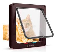 Chatière pour Chat avec magnétique à 4 Voies, Porte pour Animaux de Compagnie pour Chats et Petits Chiens, Porte pour Chat avec Tunnel (M-16 x 15.7 x 5.5 cm, Marron)