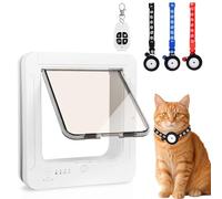 Chatiere pour Chat Puce Electronique, Accès Sélectif pour Votre Chat, Empêche Les Étrangers d'Entrer, Installation Facile, avec 3 Clés de Détection de Collier & 1 Télécommande
