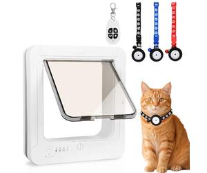 Chatiere pour Chat Puce Electronique, Accès Sélectif pour Votre Chat, Empêche Les Étrangers d'Entrer, Installation Facile, avec 3 Clés de Détection de Collier & 1 Télécommande