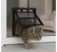 Chatière pour moustiquaire Fixe 23,7 × 29 cm - Passage Chat & Petit Chien verrouillable 2 Sens - Pose sans perçage, Cadre à Clipser sur Toile - Compatible Portes/Cadres coulissants - Noir