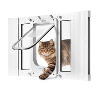 VEVOR Chatière Réglable pour Fenêtre 58,4-71,1 cm Long, Porte pour Chat avec 4 Modes de Verrouillage Sécurisés, pour Animaux Maison, Cadre en Alu, Verre Haute Transparence, Fermeture Magnétique, Blanc