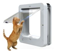 Chatière Sureflap À Puce Électronique, Chatière À Puce pour Chat, Chatière À Puce avec 4 Modes D'entrée Et de Sortie, 2 Colliers avec Capteurs Et 1 Télécommande, pour Chat Et Chiot White