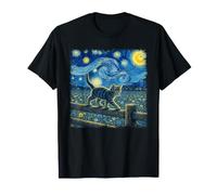 Chaton Acrobat Cat équilibrant sur clôture Van Gogh Nuit étoilée T-Shirt