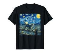 Chaton Acrobat Cat équilibrant sur clôture Van Gogh Nuit étoilée T-Shirt Graphique avec Valeur