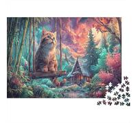 Chaton Assis sur Bamboo Swing Puzzle 1000 Pièces Défiant, Pet Jeux Éducatifs pour Adultes, Cadeau Et Décoration Intérieure 52x38cm/1000pcs