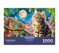 Chaton au Clair de Lune Jeu De Puzzle Chaton sur Une Branche 1000 Éléments Carton Recyclé pour La Famille Anti-Stress Activité Parent-Enfant Détente À Domicile Nouveau Modèle 70x50cm/1000pcs