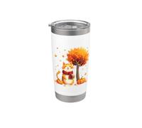 Chaton avec café glacé sous l'arbre d'automne chat Bonjour automne Gobelet isotherme en acier inoxydable double paroi