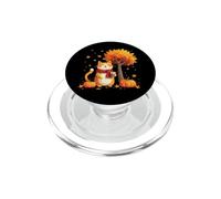 Chaton avec café glacé sous l'arbre d'automne Chat Bonjour Automne PopSockets PopGrip pour MagSafe