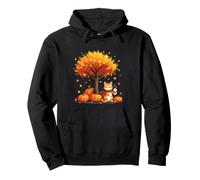 Chaton avec café glacé sous l'arbre d'automne Chat Bonjour Automne Sweat à Capuche