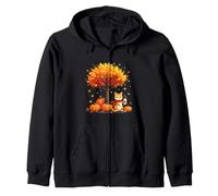 Chaton avec café glacé sous l'arbre d'automne Chat Bonjour Automne Sweat à Capuche