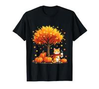 Chaton avec café glacé sous l'arbre d'automne Chat Bonjour Automne T-Shirt