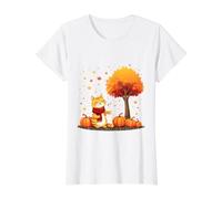 Chaton avec café glacé sous l'arbre d'automne Chat Bonjour Automne T-Shirt Graphique avec Valeur