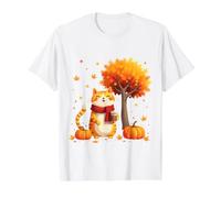 Chaton avec café glacé sous l'arbre d'automne Chat Bonjour Automne T-Shirt Graphique avec Valeur