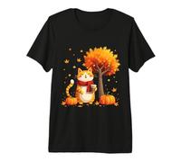 Chaton avec café glacé sous l'arbre d'automne Chat Bonjour Automne T-Shirt Haut de Gamme